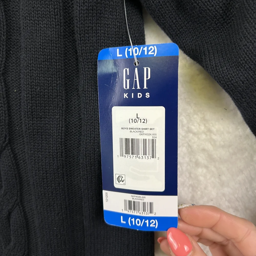 GAP Kids Sweater Shirt Set Youth Large 10/12 Black Plaid Layered Look